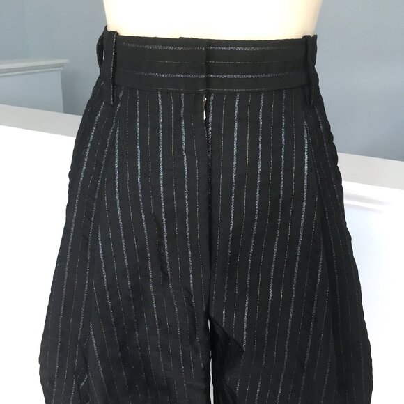 Marc Jacobs Black Wide Leg Pants 4 2 0 XS Barrel High Rise Striped Pleated - Picture 5 of 14